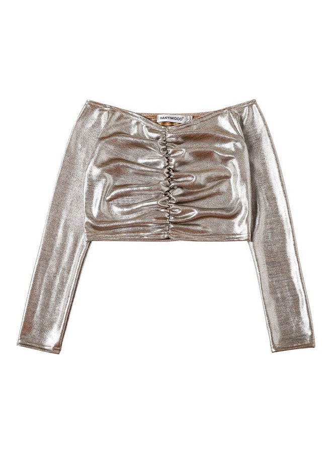 Long Sleeve Casual Crop Top Gold - Image 1