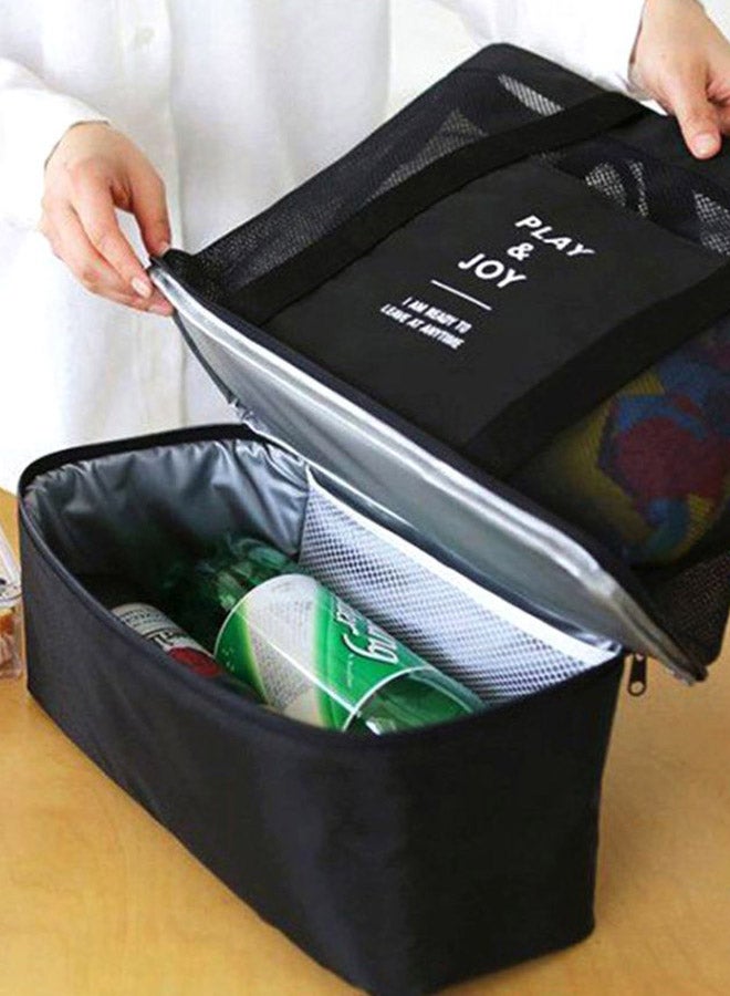 CYTHERIA 1Pc Lunch Bag Double Layers Portable Insulation Storage Package Polyester 37x43x21 Black  - Image 2