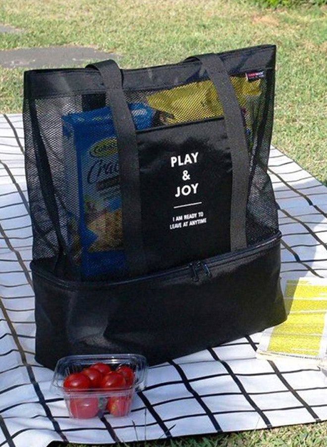 CYTHERIA 1Pc Lunch Bag Double Layers Portable Insulation Storage Package Polyester 37x43x21 Black  - Image 3