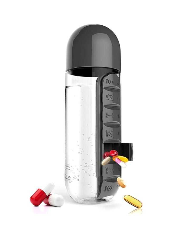 CYTHERIA Plastic Water Bottle With Daily Pill Box Organizer Clear/Black  - Image 2