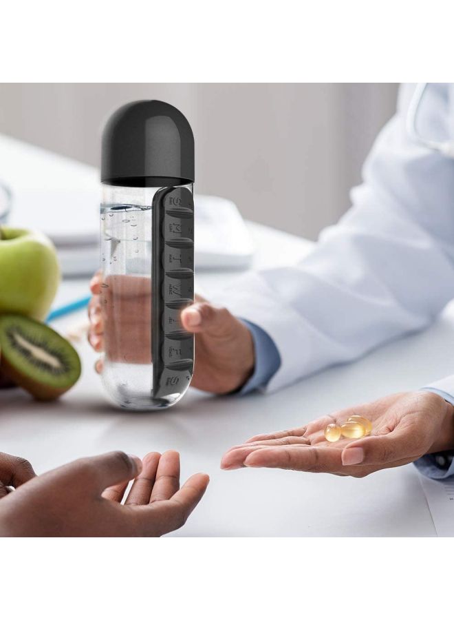 CYTHERIA Plastic Water Bottle With Daily Pill Box Organizer Clear/Black  - Image 4
