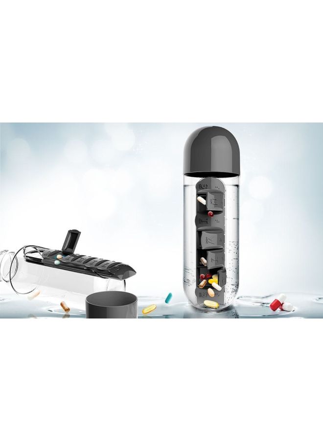 CYTHERIA Plastic Water Bottle With Daily Pill Box Organizer Clear/Black  - Image 5