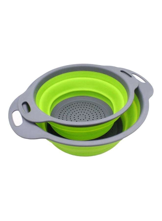 CYTHERIA 2-Piece Collapsible Silicone Colanders Set Green/Grey 29.2x23.7cm  - Image 1