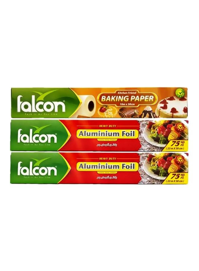 Falcon Pack Of 2 Aluminium Foil With Free Falcon Baking Paper Silver 23cm