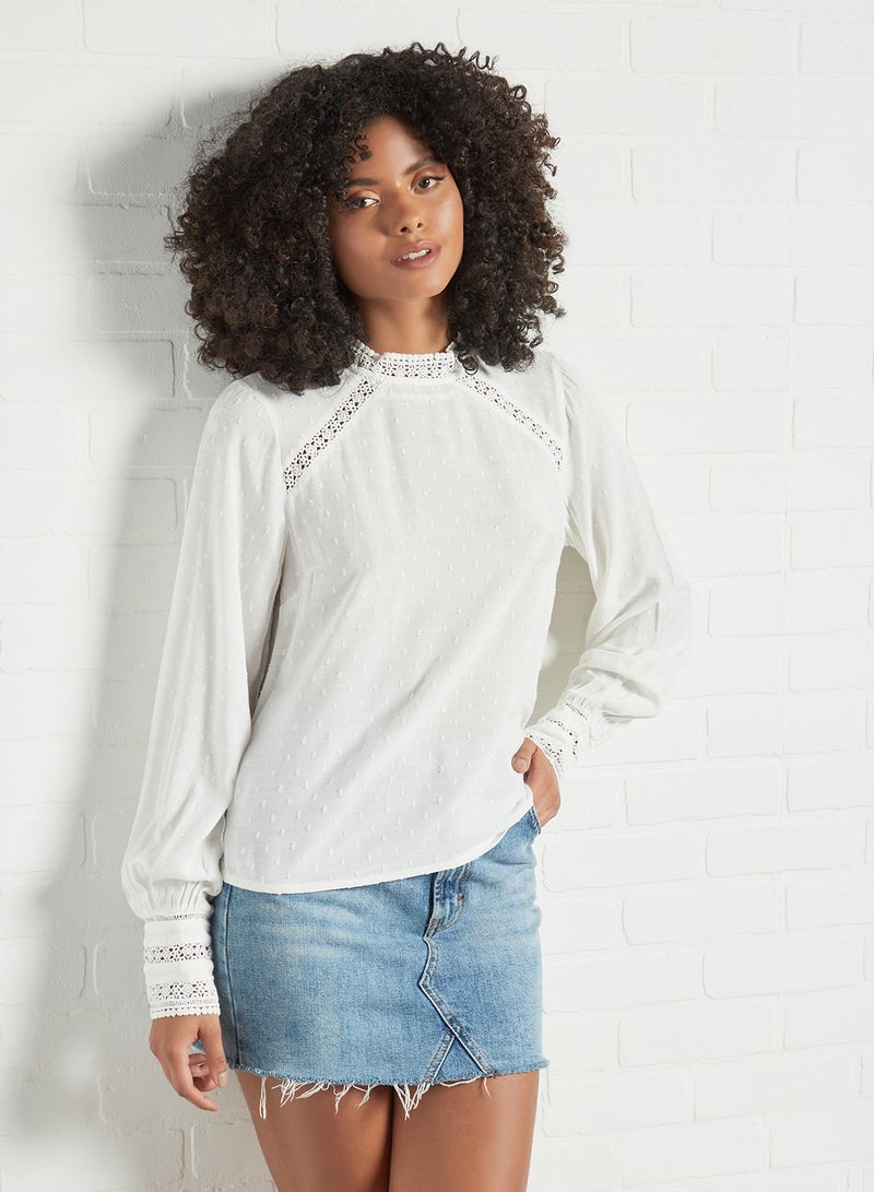 Pimkie Lace Trim Plumeti Blouse White  - Image 1