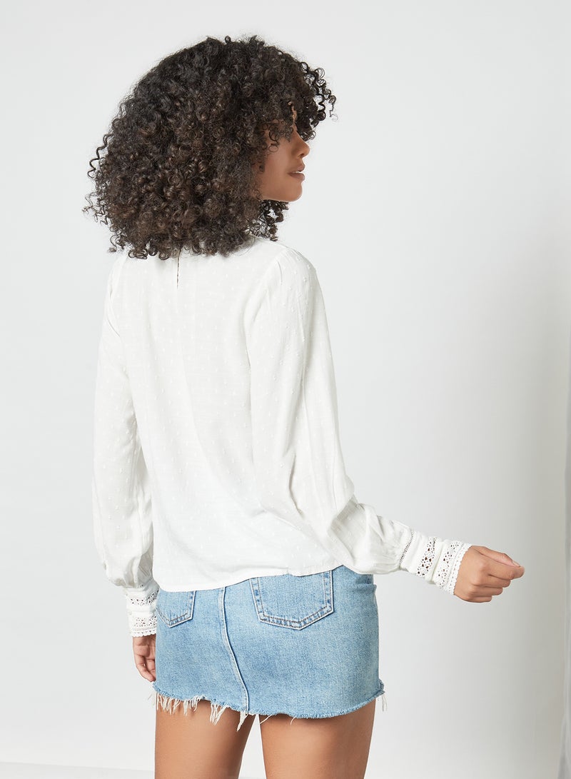 Pimkie Lace Trim Plumeti Blouse White  - Image 2