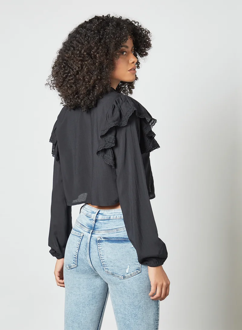 Pimkie Lace Trim Cropped Blouse