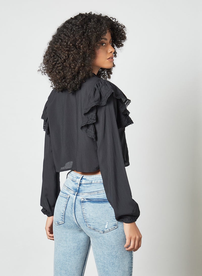 Pimkie Lace Trim Cropped Blouse Black  - Image 2