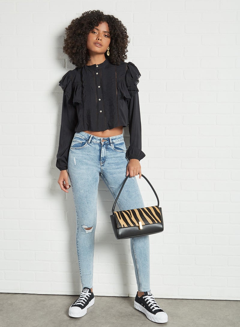 Pimkie Lace Trim Cropped Blouse Black  - Image 3