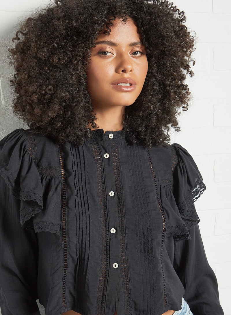 Pimkie Lace Trim Cropped Blouse Black  - Image 4