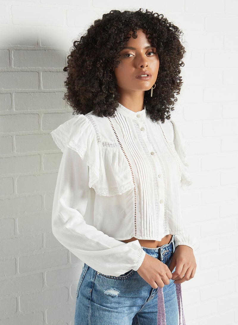 Pimkie Lace Trim Cropped Blouse White  - Image 1