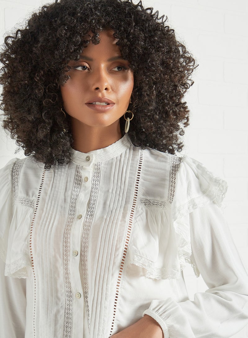 Pimkie Lace Trim Cropped Blouse White  - Image 4