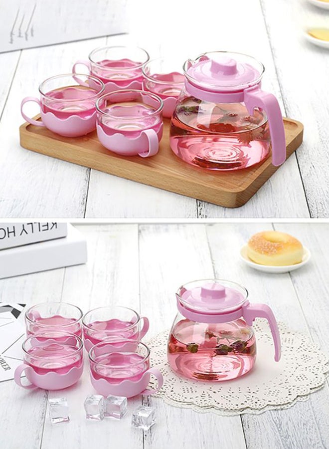 بيوينتي طقم إبريق شاي مكوّن من 5 قطع الوردي/الشفاف Teapot 10x16x13.5 cm, Cups 7.6x5.4سم - Image 4