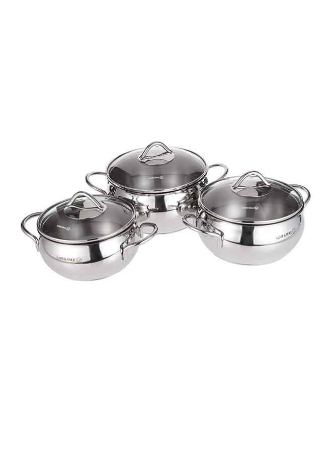 Korkmaz 6-Piece Tombik Cookware Set Silver Larg Pot 20 cm, Medium Pot 18 cm, Small Pot 16cm  - Image 2
