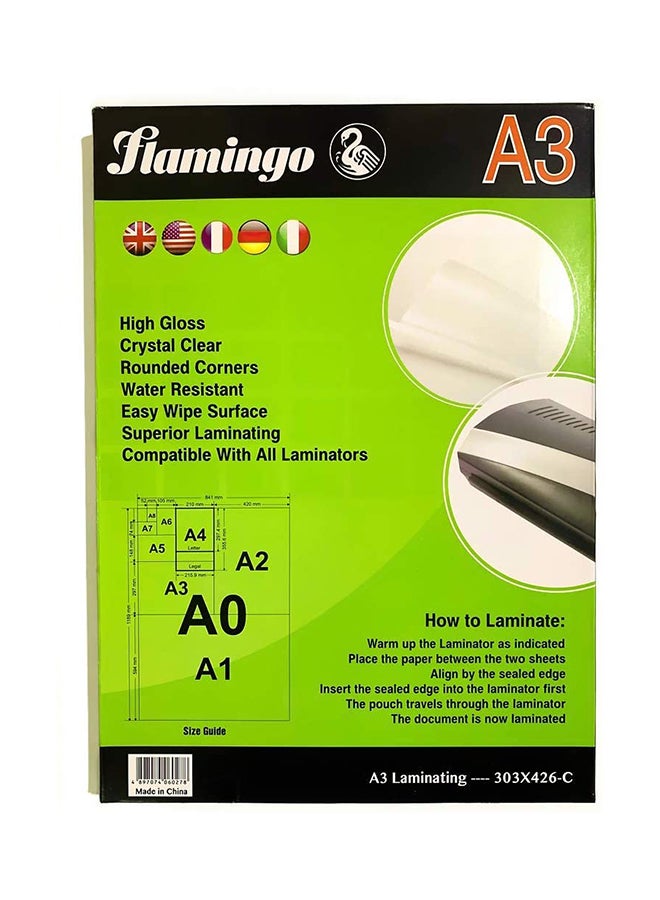 Flamingo 100-Piece A3 Size Laminating Pouch Film Clear - Image 1
