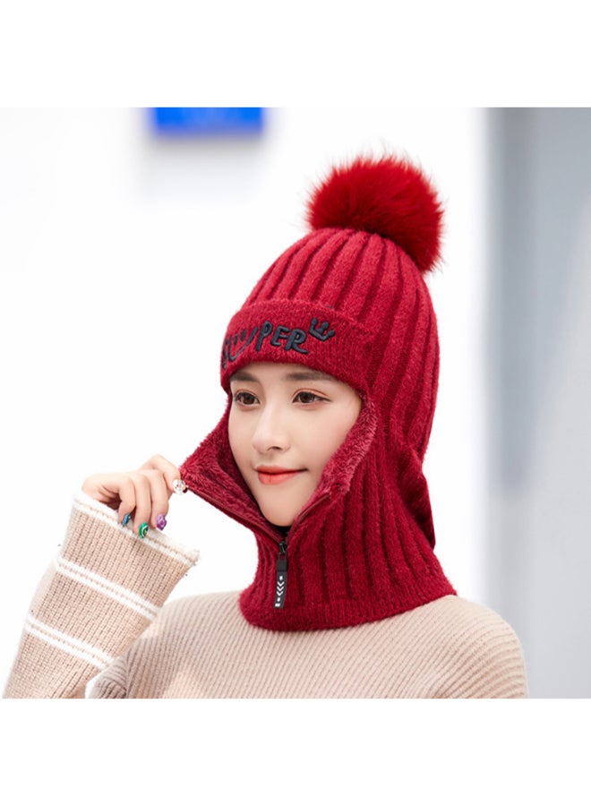 Women's Pure Color Smiling Face Knitted Hat Red