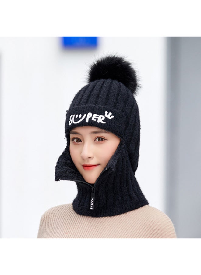 Women's Pure Color Smiling Face Knitted Hat Black