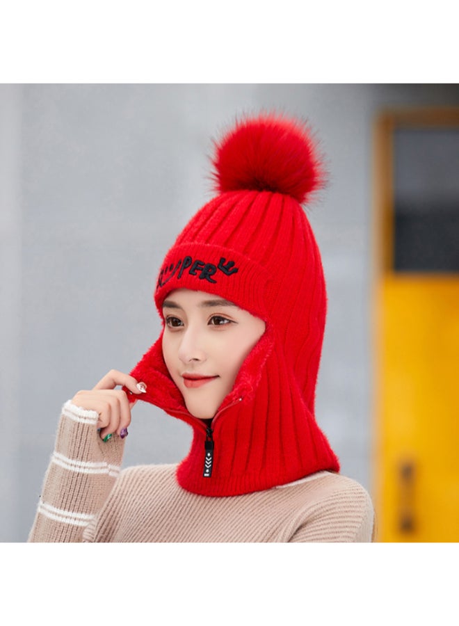 Women's Pure Color Smiling Face Knitted Hat Red