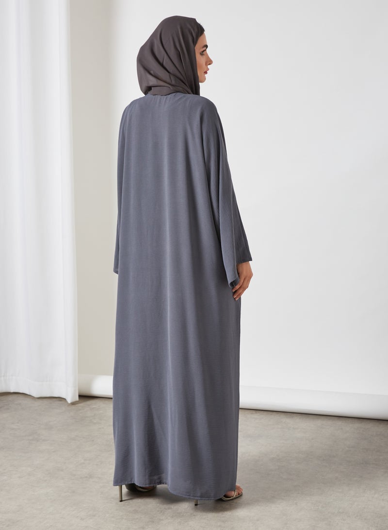 Bousni 3-Piece Pleated Bisht Abaya Set Granite  - Image 2