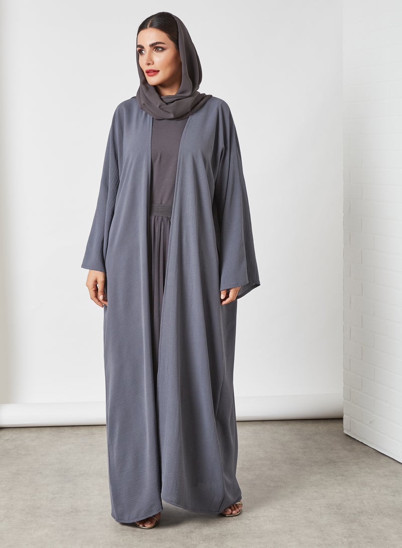 Bousni 3-Piece Pleated Bisht Abaya Set Granite  - Image 3