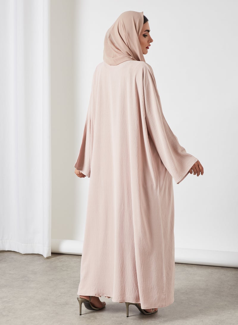 Bousni 3-Piece Pleated Bisht Abaya Set Latte  - Image 4
