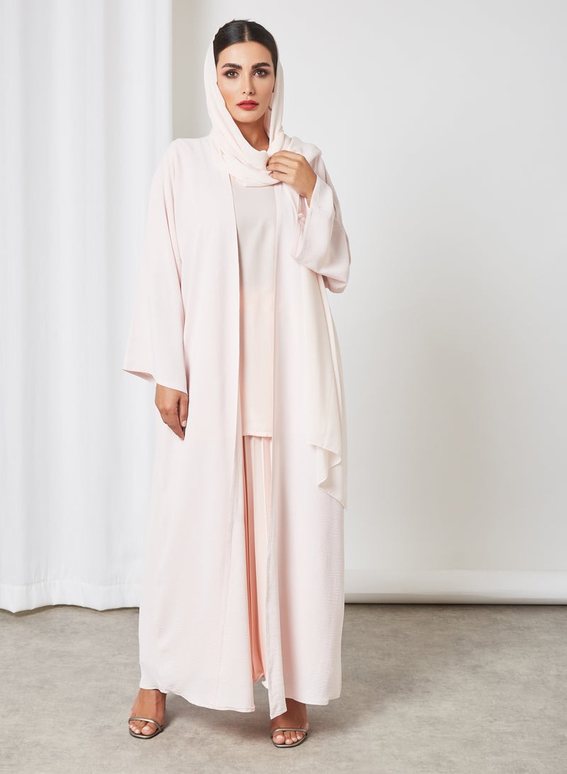 Bousni 3-Piece Pleated Bisht Abaya Set Pink  - Image 1