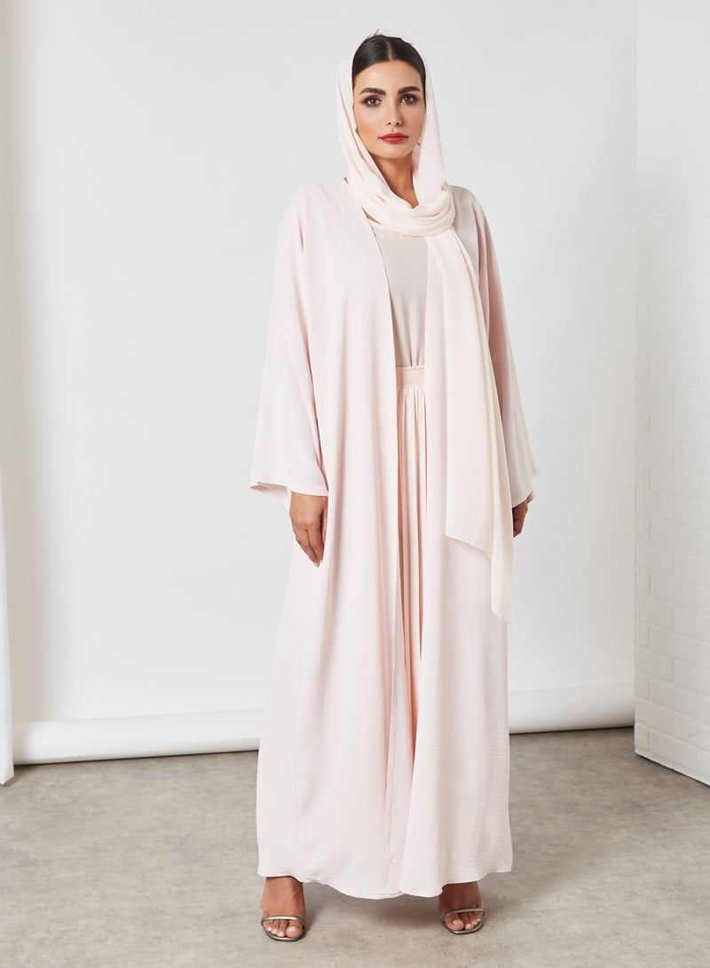 Bousni 3-Piece Pleated Bisht Abaya Set Pink  - Image 3
