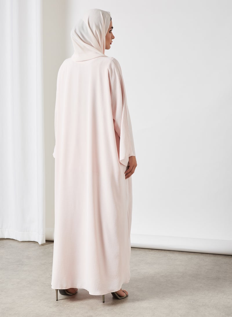 Bousni 3-Piece Pleated Bisht Abaya Set Pink  - Image 4