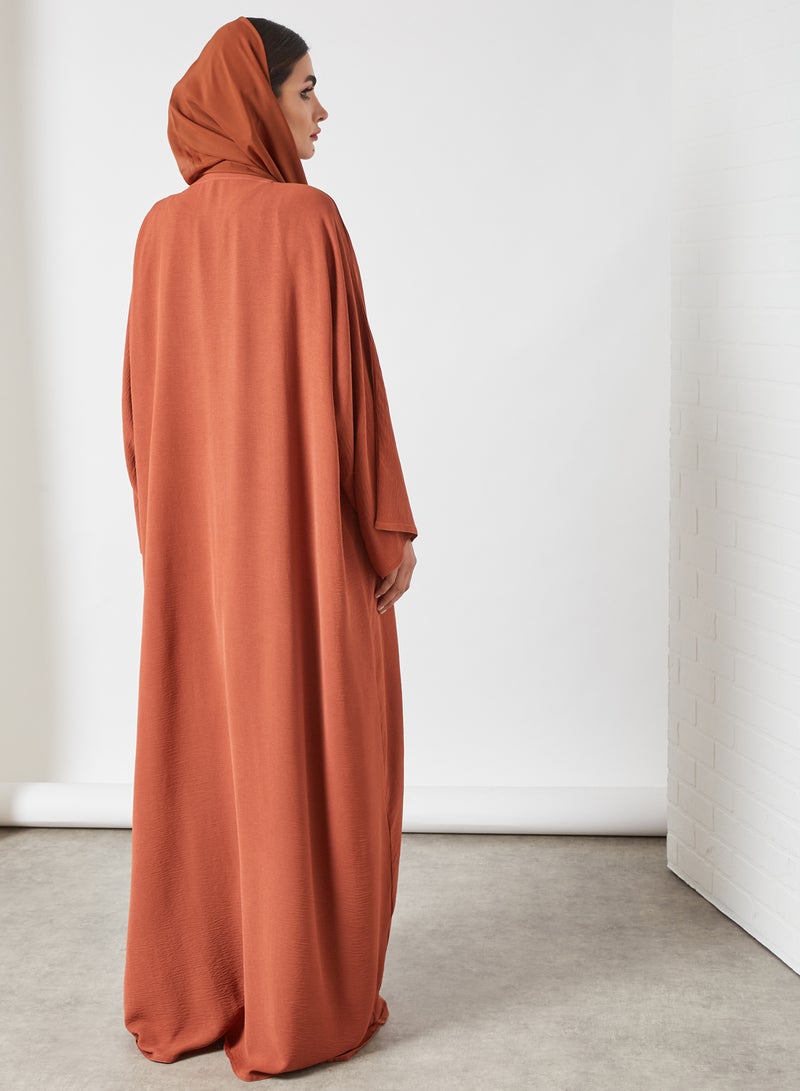 Bousni 3-Piece Pleated Bisht Abaya Set Rust  - Image 4
