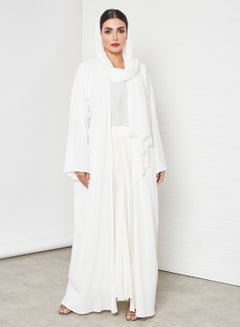 Bousni 3-Piece Pleated Bisht Abaya Set Off White  - Image 2