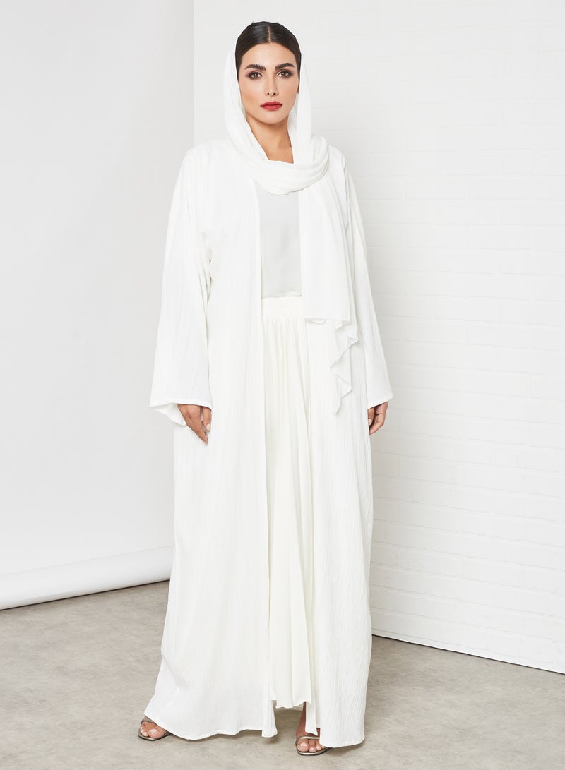 Bousni 3-Piece Pleated Bisht Abaya Set Off White  - Image 2