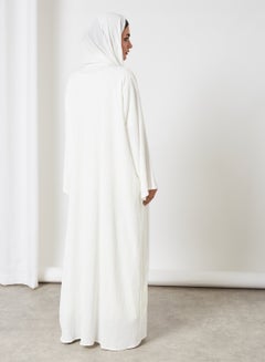 Bousni 3-Piece Pleated Bisht Abaya Set Off White  - Image 3
