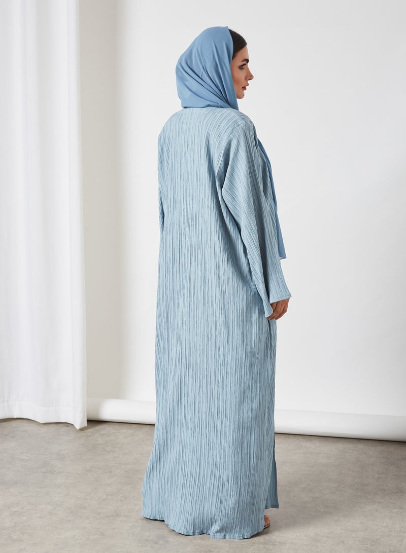Bousni 3-Piece Pleated Bisht Abaya Set Denim Blue  - Image 4