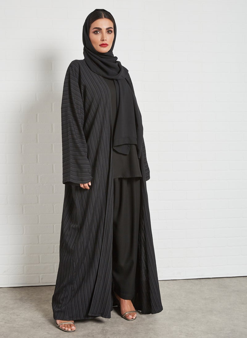 Bousni - 3-Piece Pleated Bisht Abaya Set Black - Image 1