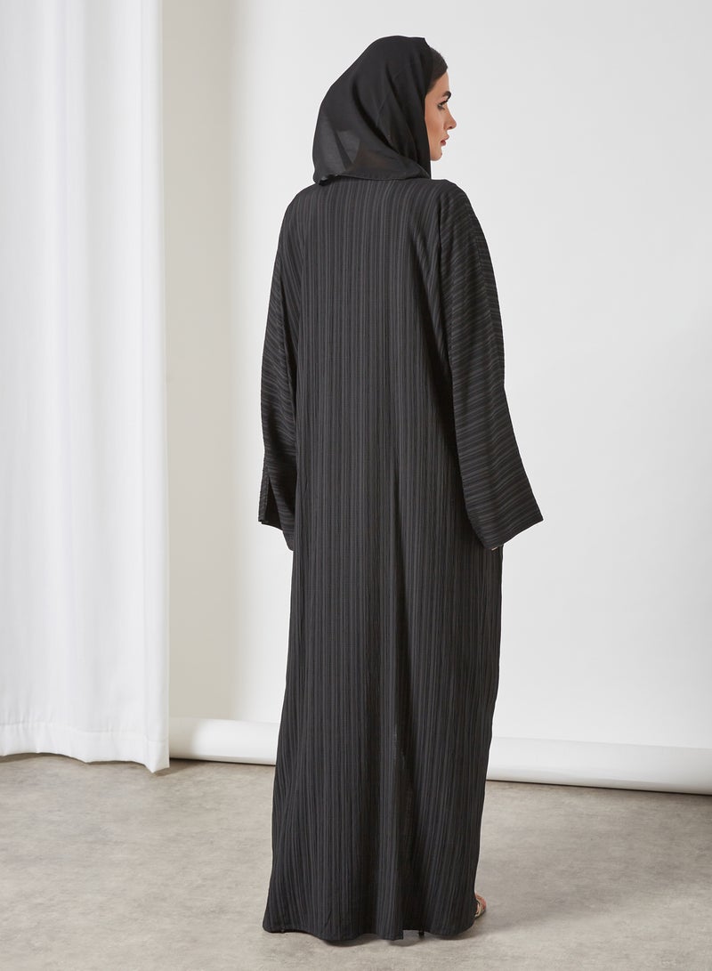 Bousni - 3-Piece Pleated Bisht Abaya Set Black - Image 1