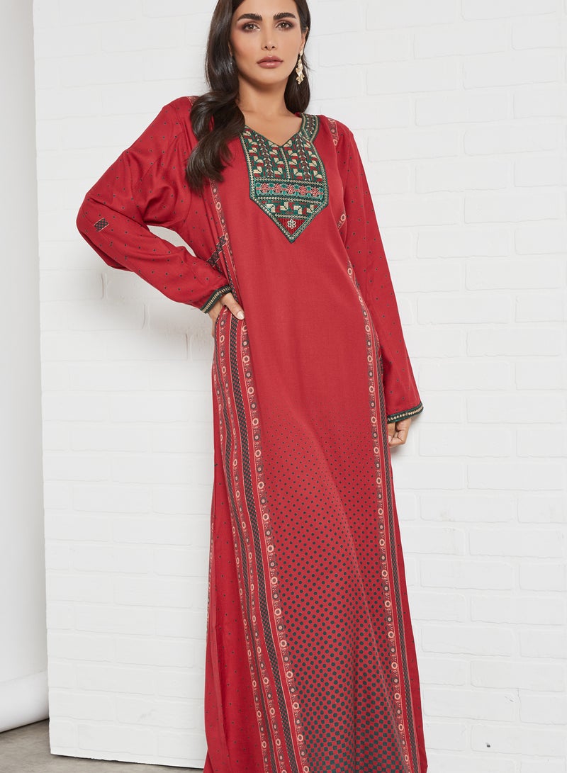 Sara Arabia - Polka Dot Print Jalabiya Red - Image 1