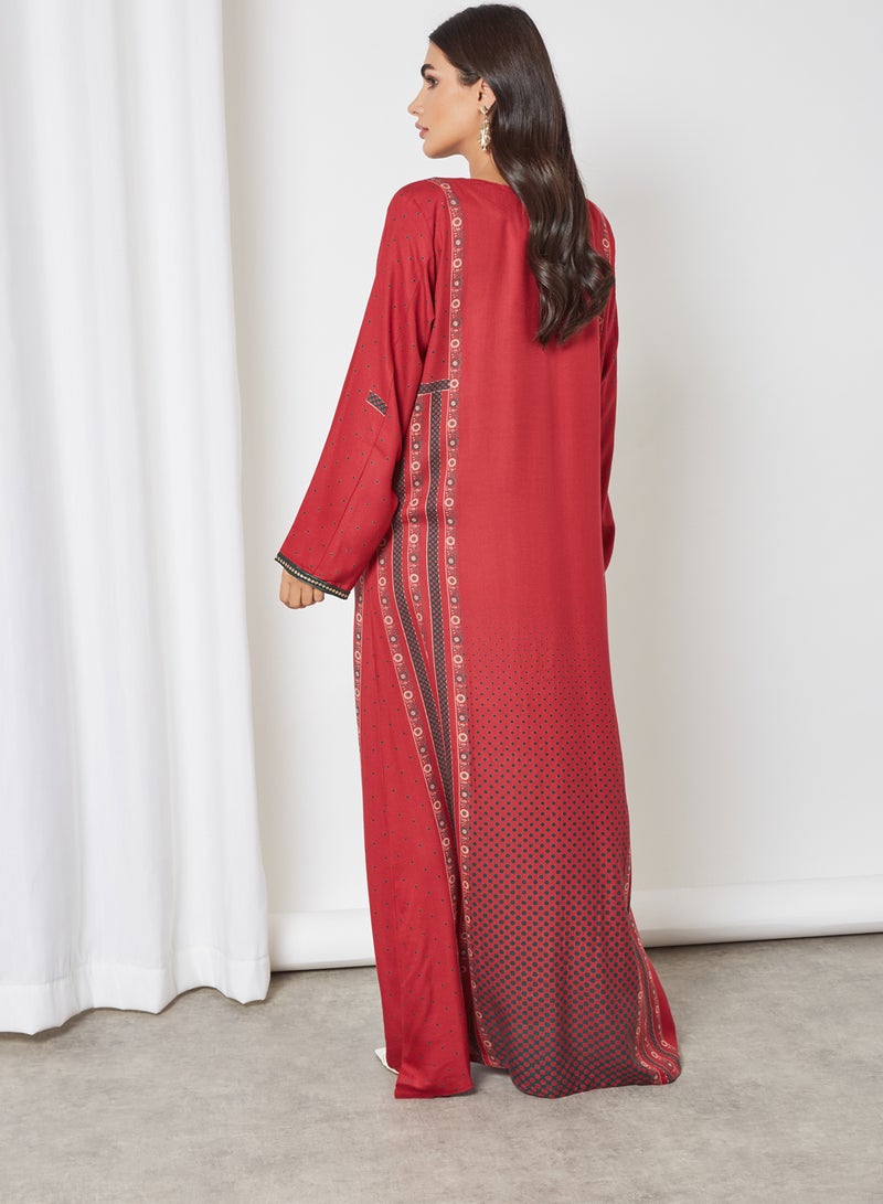 Sara Arabia - Polka Dot Print Jalabiya Red - Image 1