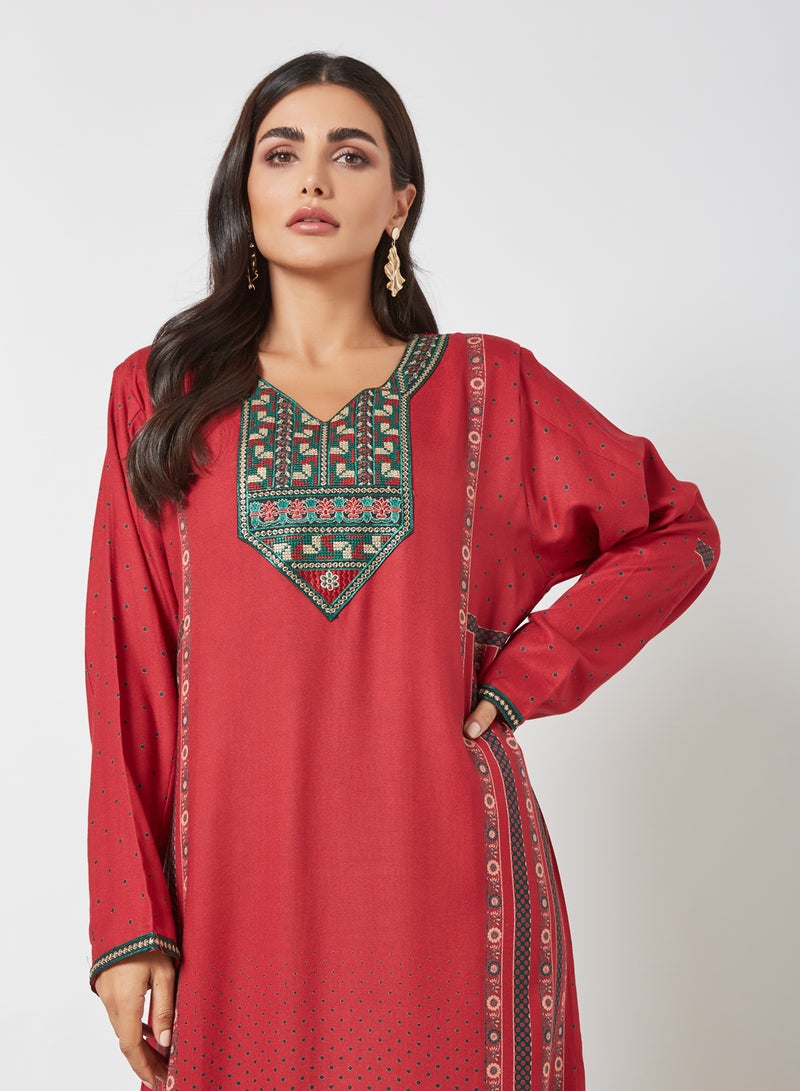 Sara Arabia - Polka Dot Print Jalabiya Red - Image 1