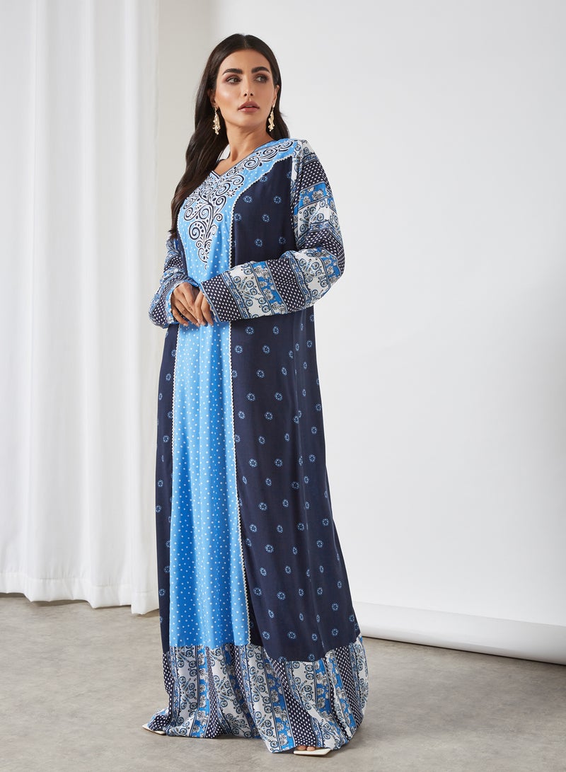 Sara Arabia - Polka Dot Print Jalabiya Blue - Image 1