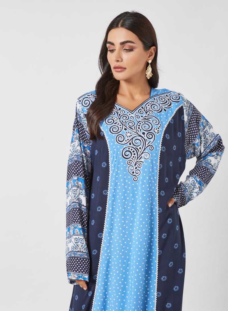 Sara Arabia - Polka Dot Print Jalabiya Blue - Image 1