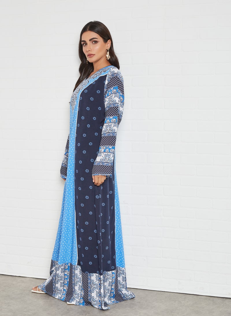 Sara Arabia - Polka Dot Print Jalabiya Blue - Image 1