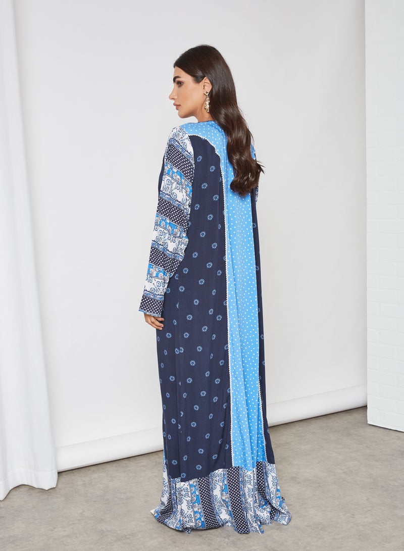 Sara Arabia - Polka Dot Print Jalabiya Blue - Image 1