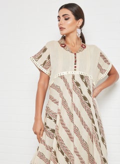 Stripe Printed Jalabiya Wheat Brown