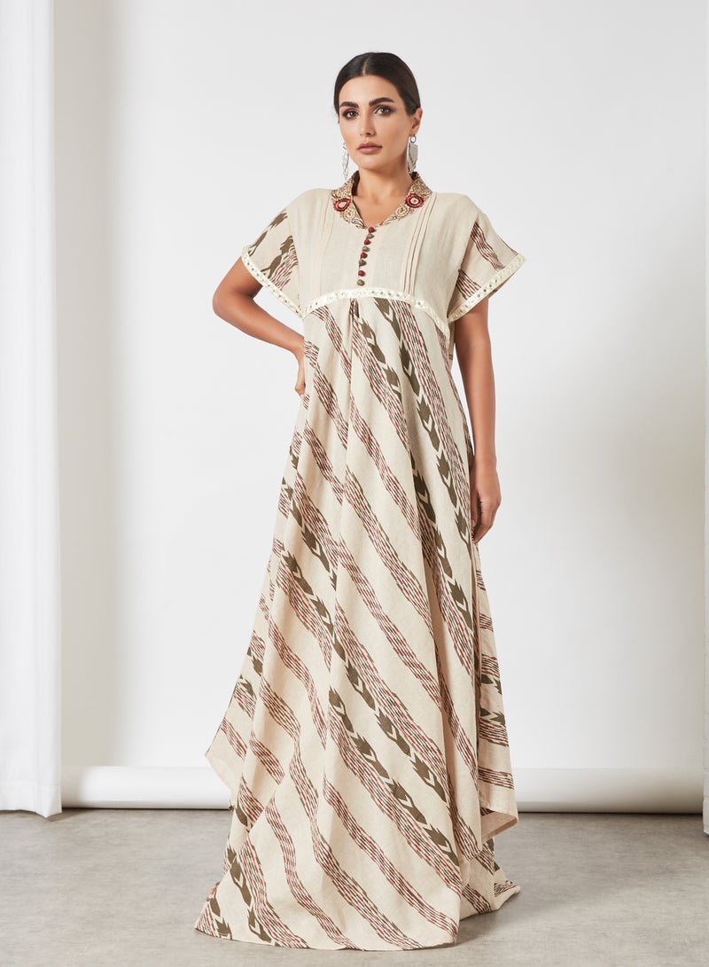 Sara Arabia - Stripe Printed Jalabiya Wheat Brown - Image 1