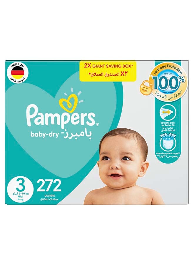 Pampers Aloe Vera Taped Diapers Size 3 2X Giant Box 272 Count  - Image 2
