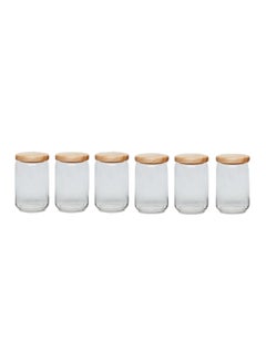 6-Piece Pop Jar Set With Wooden Lid Clear/Brown 750ml