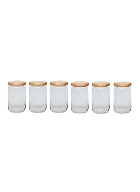 6-Piece Pop Jar Set With Wooden Lid Clear/Brown 750ml