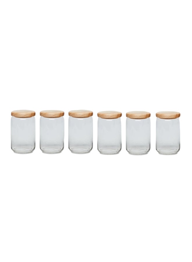 Ocean - 6-Piece Pop Jar Set With Wooden Lid Clear/Brown 750ml - Image 1