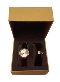 Men's Leather Strip Analog Watch Set