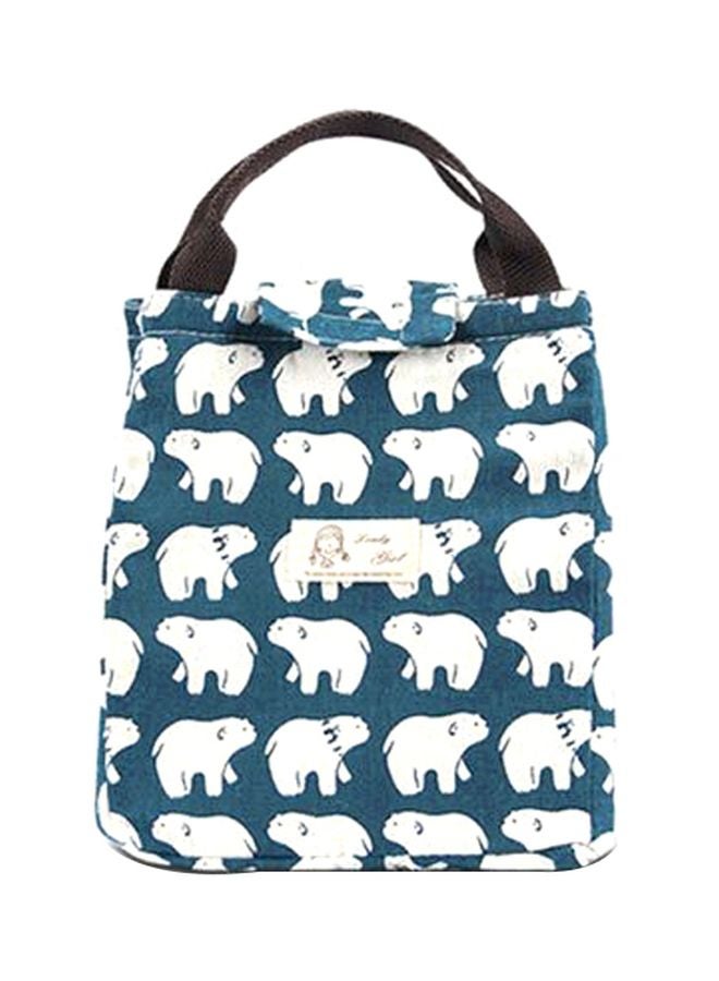 CYTHERIA Printed Insulated Canvas Lunch Bag Blue/White/Brown 22x20.5x16cm  - Image 1